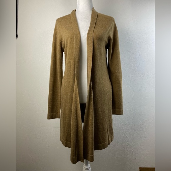 Soft Surroundings Angora Open Front Elbow Patch Cardigan Brown Sweater Small - Picture 1 of 11